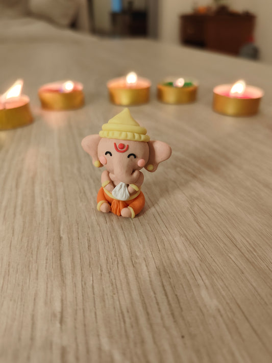 Orange Ganesh Laxmi Miniature figures, dolls, collectibles, idols, set/single
