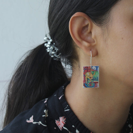 Cat and fish bowl earrings danglers