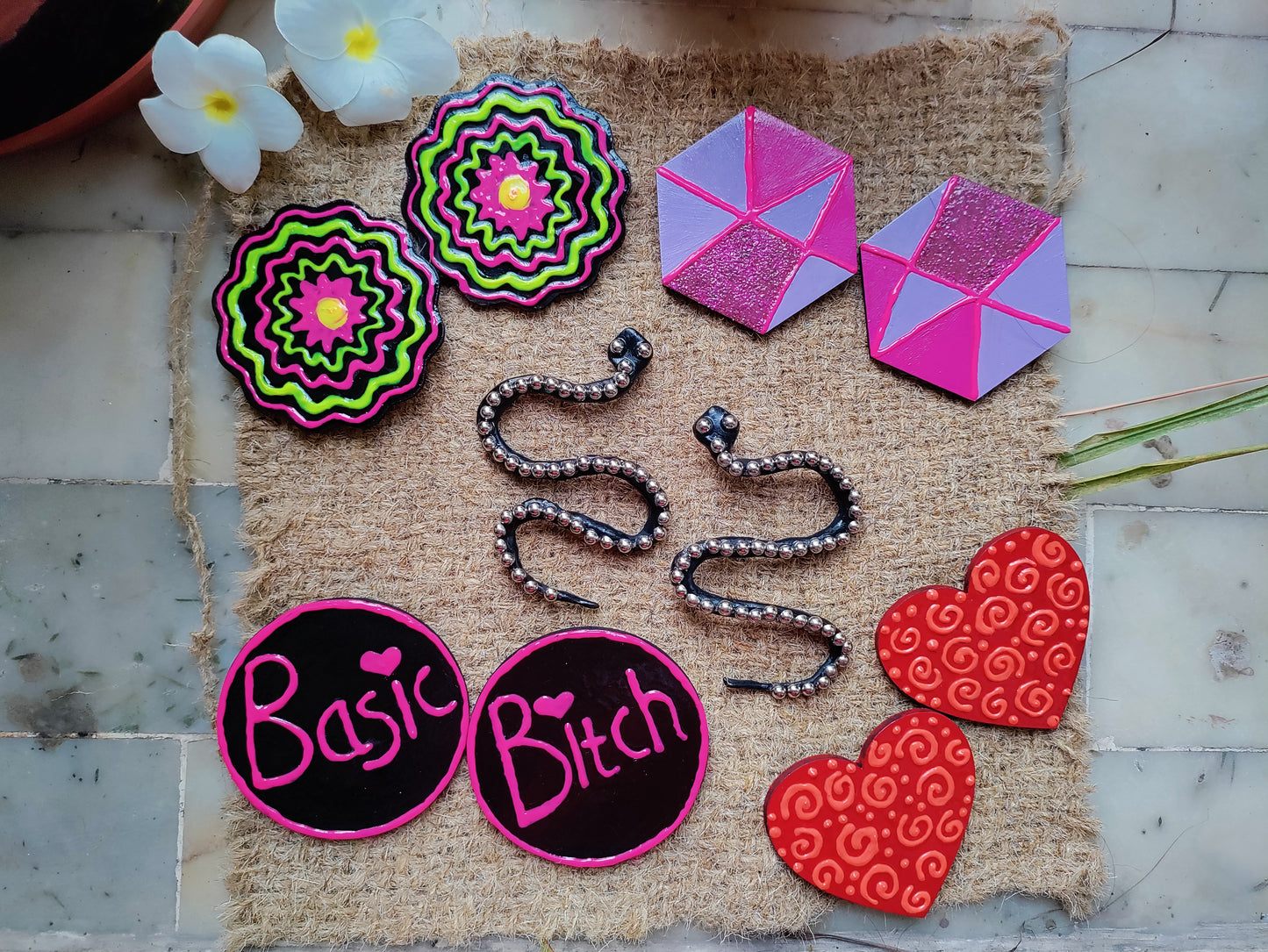 Statement earrings huge studs light weight trippy