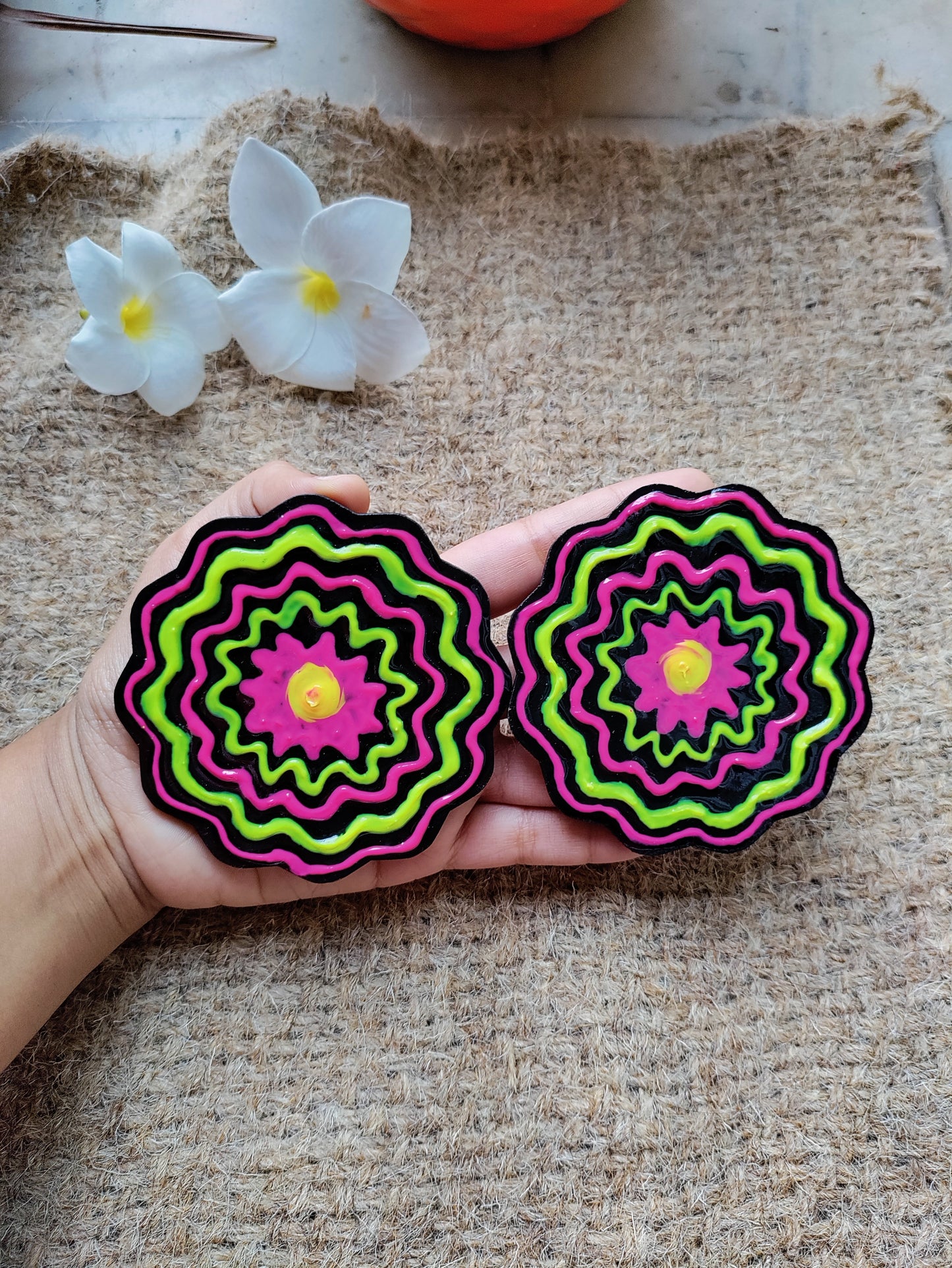Statement earrings huge studs light weight trippy