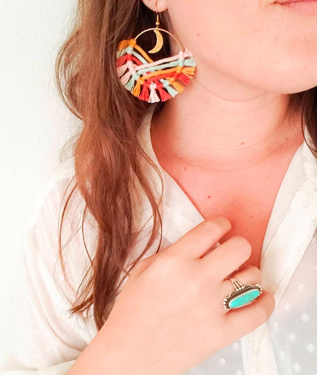 Macrame hoops, earrings, multicolour