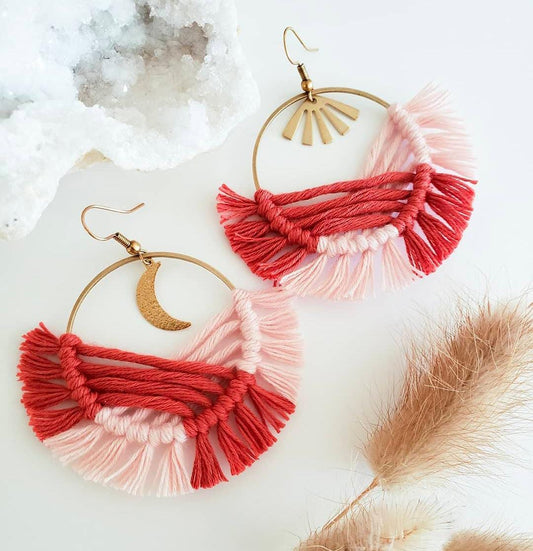 Macrame hoops, earrings, multicolour