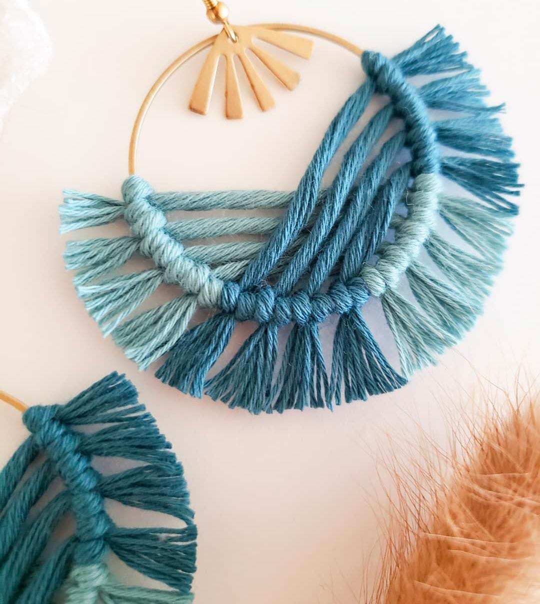 Macrame hoops, earrings, multicolour