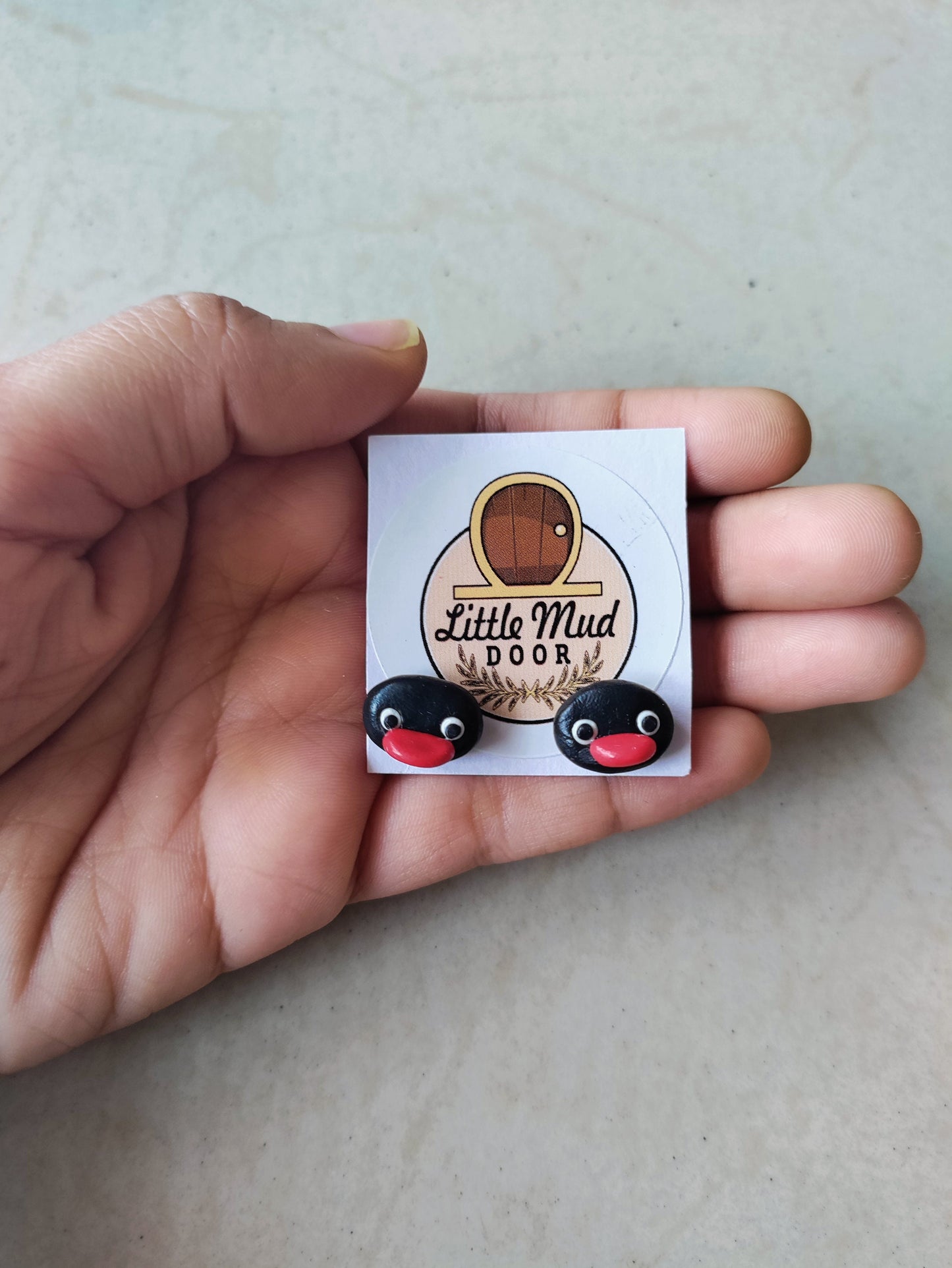 Pingu head broach, earrings, keychain broach, pins, clips, studs, 90s kids