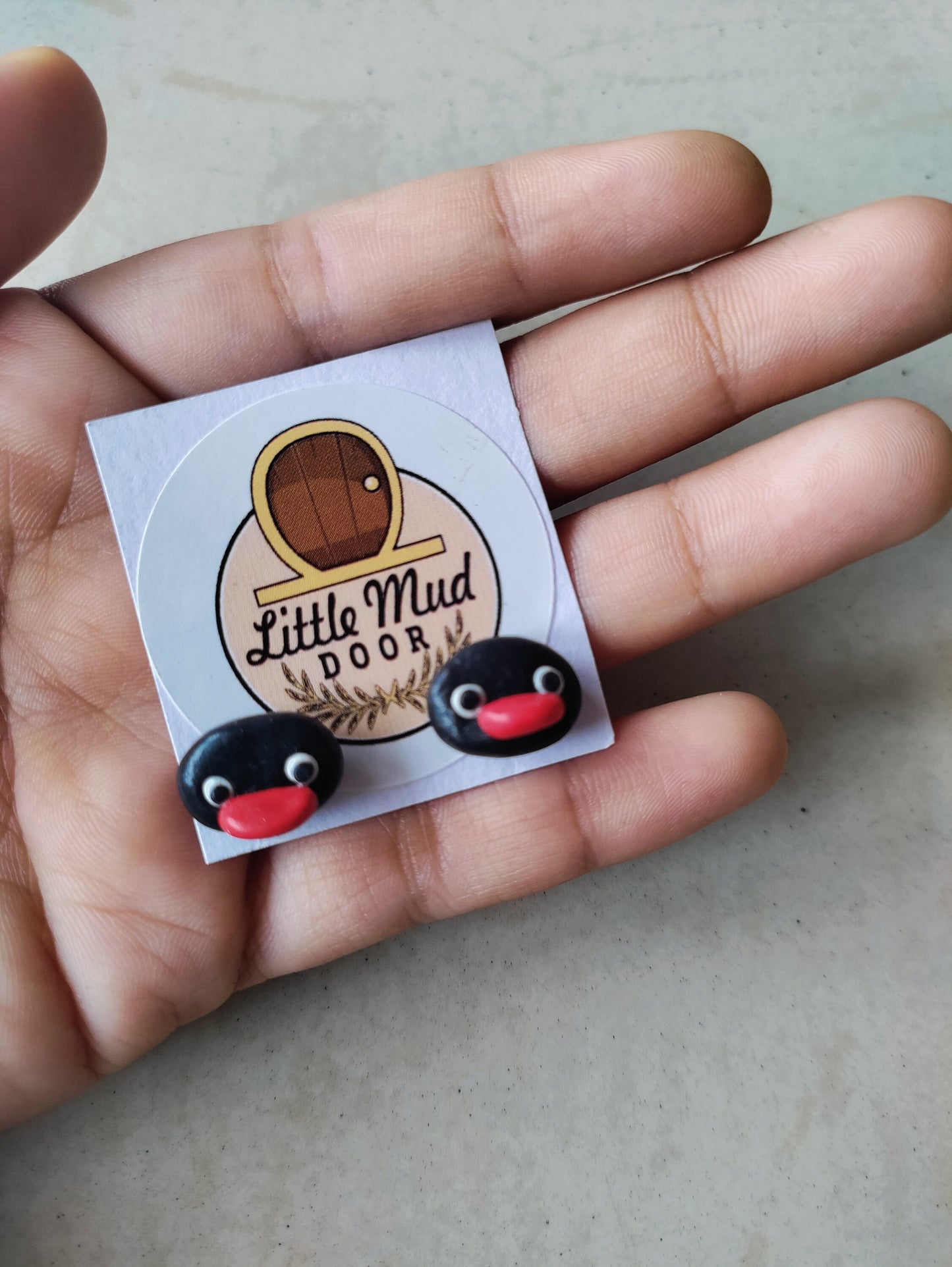 Pingu head broach, earrings, keychain broach, pins, clips, studs, 90s kids