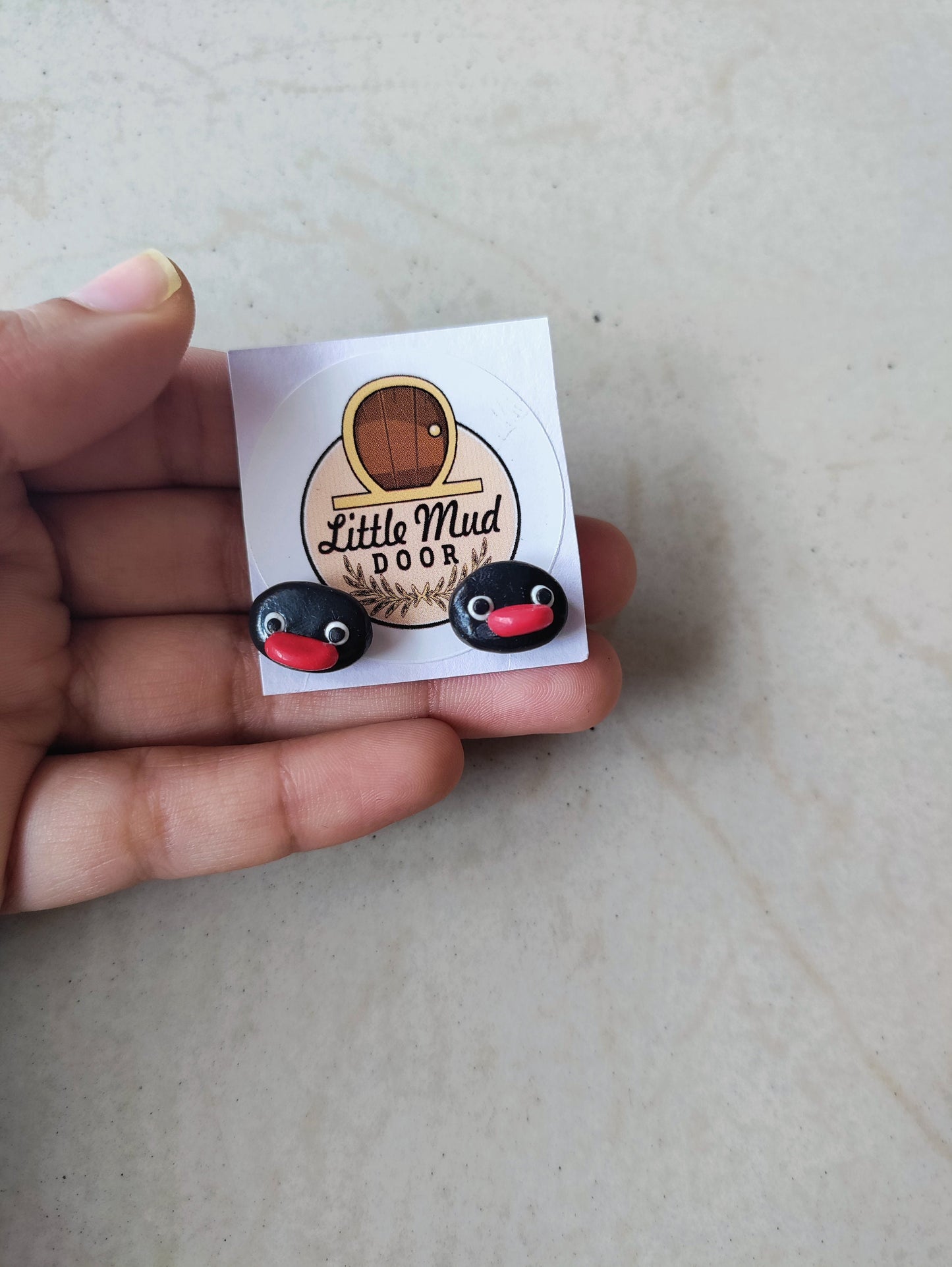 Pingu head broach, earrings, keychain broach, pins, clips, studs, 90s kids