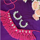 Pink necklace and earrings set, macrame and shell hoops, choker